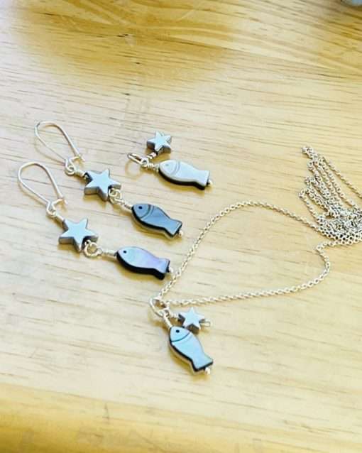 Star-Fish! Abalone & Hematite Necklace and Earrings - Image 3