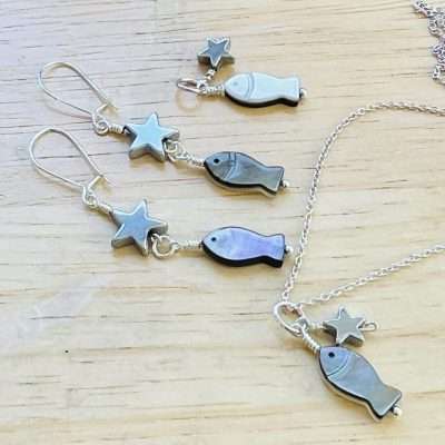 Star-Fish! Abalone & Hematite Necklace and Earrings