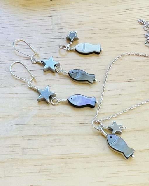 Star-Fish! Abalone & Hematite Necklace and Earrings