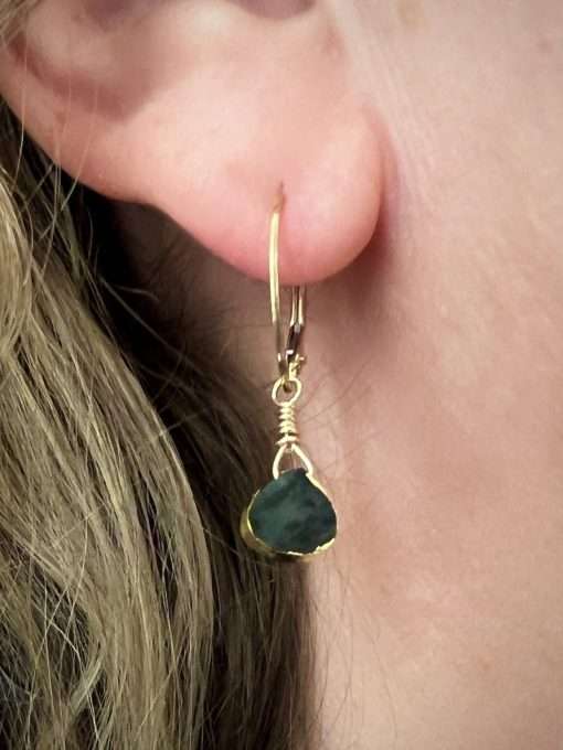 Emerald and Gold Drop Earrings - Image 2