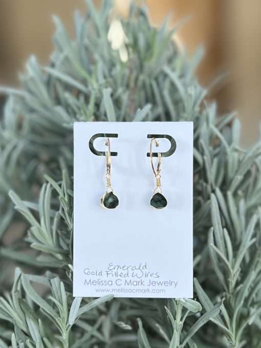 Emerald and Gold Drop Earrings - Image 3